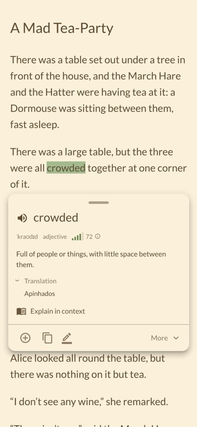 Look up a word definition while reading in LingoReader